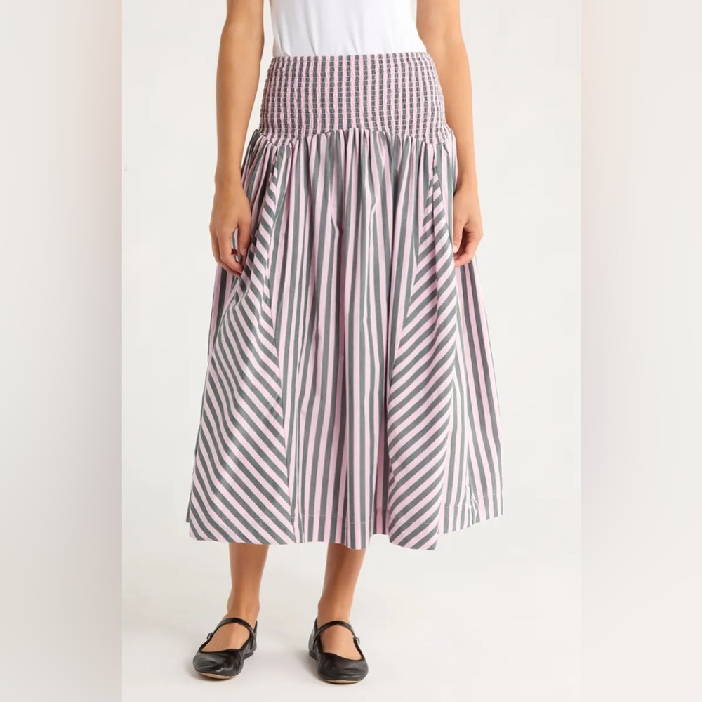 Damson Madder Layla Godet Organic Cotton Midi Skirt - Picture 2 of 9